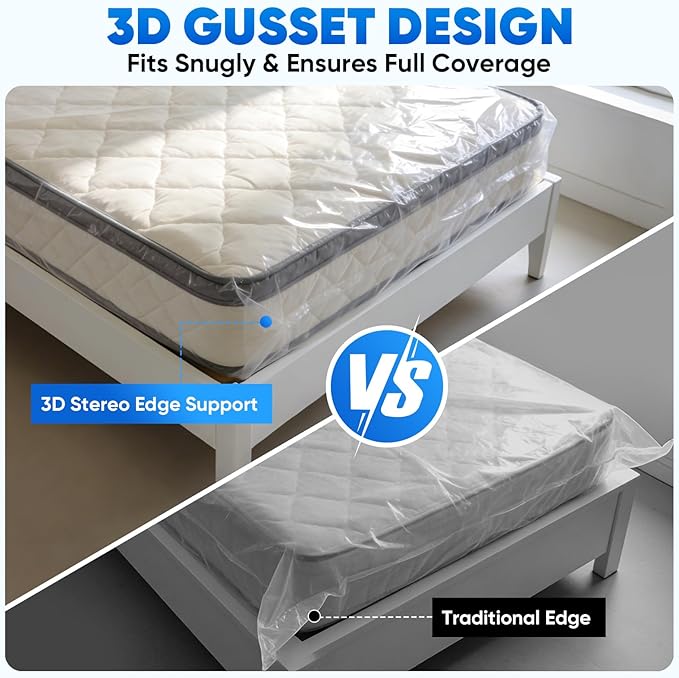 TICONN 2PK Plastic Mattress Bag for Moving Storage, Waterproof Mattress Protector Cover, Heavy-Duty Mattress Moving Supplies (1.5 mil, Queen)