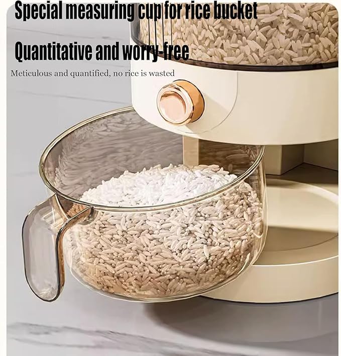 Peaoop 22LBS Rice Dispenser, Large Grain Container Storage with Lid Measuring Cylinder Household Cereal Dispenser Bucket for Kitchen Soybean Corn (22lb)