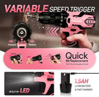COMOWARE 12V Cordless Drill Set, Pink Hand Tool Set with Cordless Drill Driver, Complete Repair Tool Kit for Women, Storage Bag, Ideal for Office, Garden, Dorm and DIY Project
