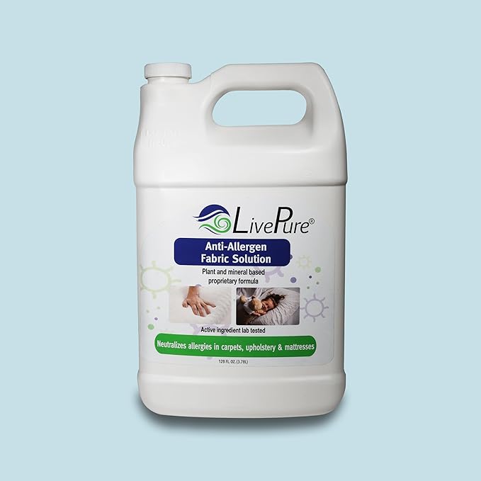 LivePure Anti-Allergen 128 OZ Fabric Spray for Household Surfaces. Plant-Based Allergy Spray for Dust Mites and Pet Dander. Fragrance Free