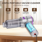Handheld Vacuum Cordless, Car Vacuum Cleaner with 22000PA Brushless Motor, 4-in-1 Portable for Car Home, Vacuum & Blower, Inflator, HEPA, Pet Brush, LED Light, Type-C (Purple)