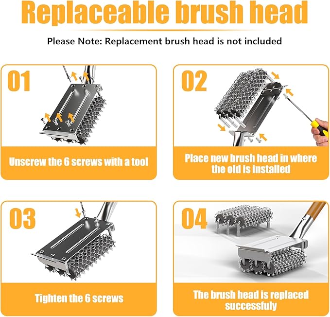 Replacement Brush Head for Bristle Free Grill Brush Compatible with HOUSE AGAIN Grill Cleaner,304 Stainless Steel Mesh+Safe Silicone Sponge Spinning Design Full-Angle Clean,Sturdy/Heat Resistant-3pcs