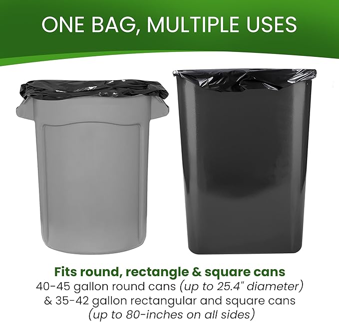 Betta 40-45 Gallon Black High-Density Trash Bags, 200 Count Box, (40x48-inch) Commercial Medium-Duty Garbage Can Liners