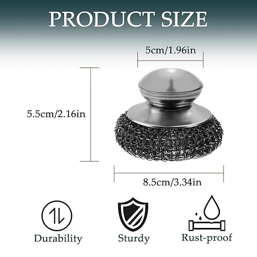 2Pcs Stainless Steel Wool Scrubber Set with Handle，2 Replacement Steel Scrubber Wool Pads, and Scrubbing Brushes Cleaning Supplies for Pots, Pans, Grills, Sink