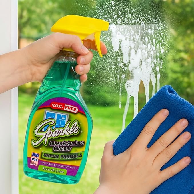 Sparkle Glass Cleaner Green Formula, Streak-Free Window, Mirror & Glass Surface Cleaner, 1 Gallon 128 Fl Oz Refill (Pack of 2)