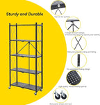 BRIAN & DANY 5-Tier Foldable Storage Shelves with Wheels, Folding Metal Rack Shelving Unit, Heavy Duty No Assembly Organizer Shelf for Garage, Kitchen, Basement, Pantry, Black