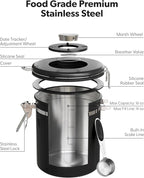 Veken Coffee Canister with Window, Airtight Stainless Steel Kitchen Food Storage Container with Lids, Date Tracker and Scoop for Grounds Coffee, Beans, Tea, Flour, Cereal, Sugar Jars, 16OZ, Black