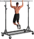 Gewudraw Garment Rack Load 530lbs,Heavy Duty Rolling Clothes Rack With Sturdy Wheel And Shelves, Adjustable Portable Hanging Rack For Clothes, Chrome Stainless Steel, Black