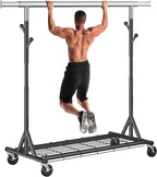 Gewudraw Garment Rack Load 530lbs,Heavy Duty Rolling Clothes Rack With Sturdy Wheel And Shelves, Adjustable Portable Hanging Rack For Clothes, Chrome Stainless Steel, Black