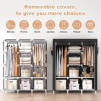 VTRIN Portable Closet, Large Capacity Portable Wardrobe with 2 Hanging Rods and 8 Storage Shelves, Sturdy Free Standing Closet Wardrobe for Hanging Clothes with Side Pockets, Black