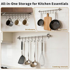 20" Kitchen Utensil Rack with Adjustable Holes - 8 Sliding Hooks 304 Stainless Steel, Pots and Pans Hanging Rack Wall Mounted 2 Packs