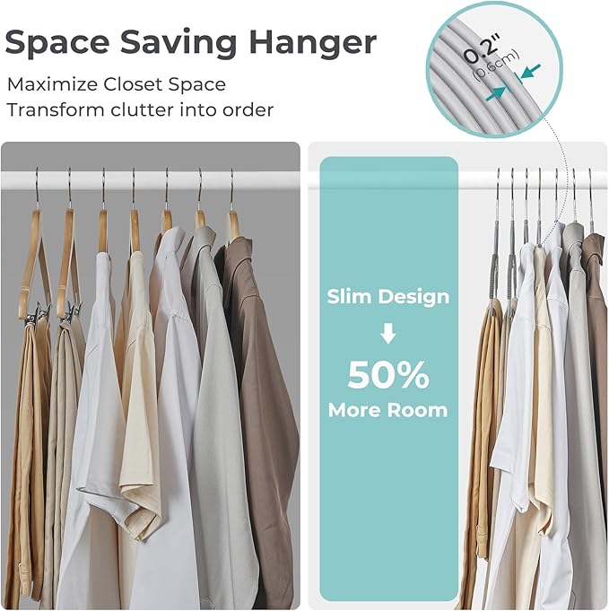 HOUSE DAY Plastic Hangers 100 Pack, Grey Clothes Hangers Non Slip with Rubber Grip, Heavy Duty Hanger with 360º Swivel Metal Hook, Ultra Thin Hanger Space Saving for Closet Organizer