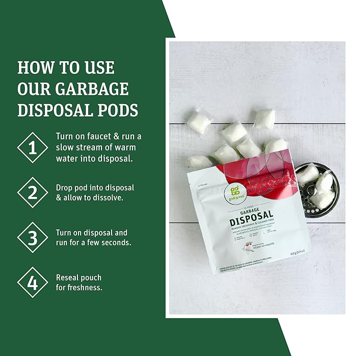 Grab Green Naturally-Derived, Mineral-Based Disposal Cleaner & Freshener Pods, Red Pear with Magnolia, 12 Pods (4-Pack)