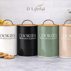 D'Lifeful Cookie Jar with Airtight Bamboo Lid – 1.1 Gallon Cute and Decorative Cookie Storage for Kitchen Countertop – Farmhouse Storage Tin for Freshness – Great Gift Idea (Off White)