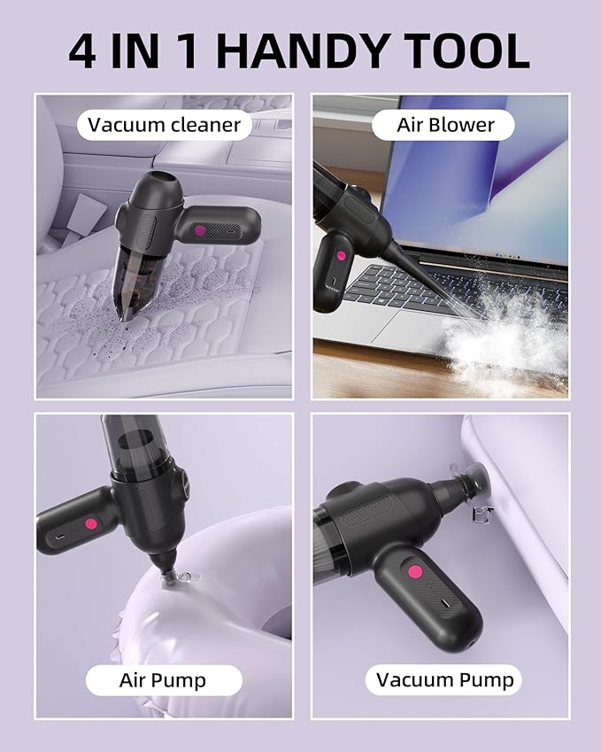 Car Vacuum V6 Pro, Cordless Handheld Vacuum with 8000Pa, Portable 4-in-1 Blowing and Suction Function Mini Vacuum Cleaner Air Duster Suitable for Quick Cleaning of Small Areas,Car,Office,Home,PC
