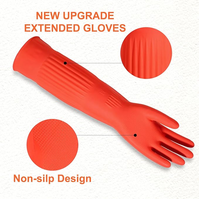 North Tower Rubber Gloves Kitchen Cleaning For Washing Dishing Kithchen, warmming Heat Resistant Dishwashing Gloves,18",2 Pairs Large