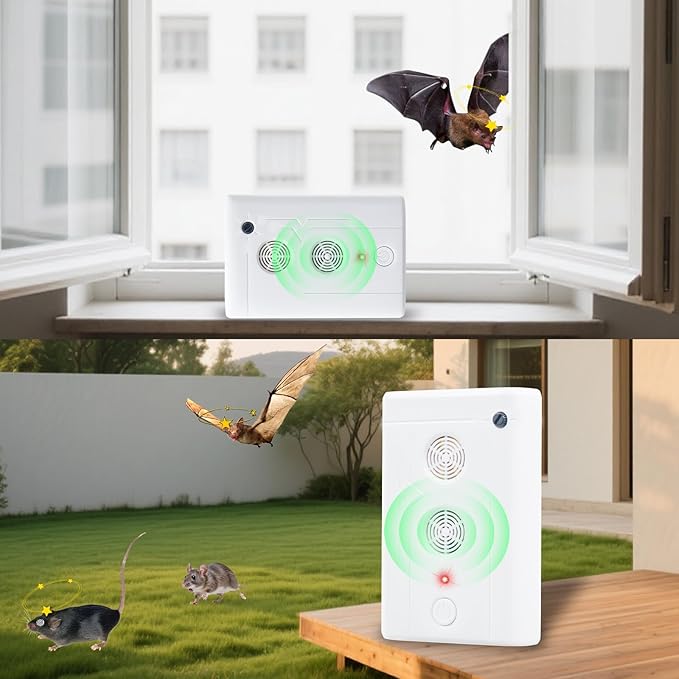 2 Pack Bat Deterrent Plug-in Ultrasonic Bat Repellent Devices, Convenient Bats Removal Device& Bird Repeller, Keeping Bats Away from Attics, Houses, and Porches.