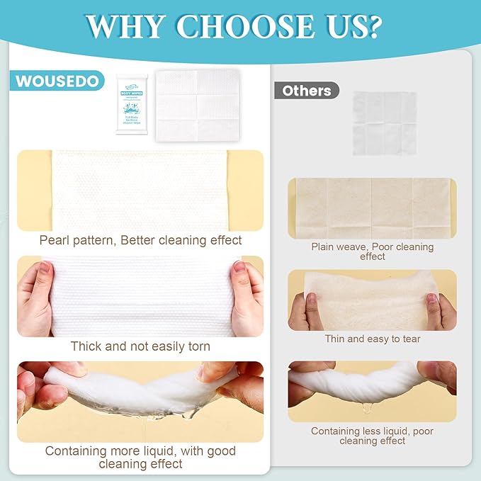 300 Pcs Ultra Thick Soft Large Body Wipes Individually Wrapped(7.87" x 9.45"),Shower Wipes for Adults Bathing No Rinse,Personal Cleansing Wipes for Travel Gym,Bulk Deodorant for Homeless(White)