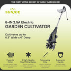 Sun Joe Corded Electric Garden Cultivator with Steel Blades, 6.3-Inch Wide Path, 2.5-Amp Motor - Heavy-Duty Cultivating Machine for Soil Prep, Lawn & Garden Maintenance, TJ599E