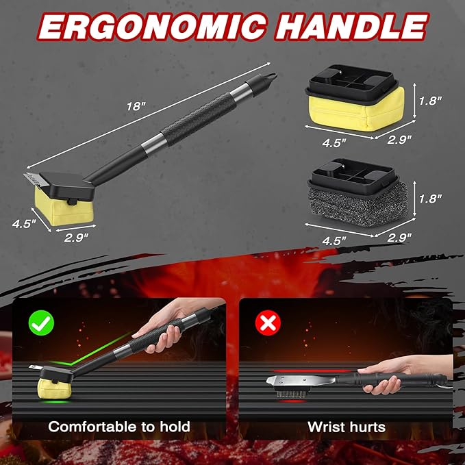 Grill Brush for Outdoor Grill - Bristle Free Grill Cleaner Brush, Steam BBQ Grill Brush with Durable Scraper for Cast Iron or Stainless-Steel Grates, 2 Replaceable Heat-Resistant Heads (Yellow)