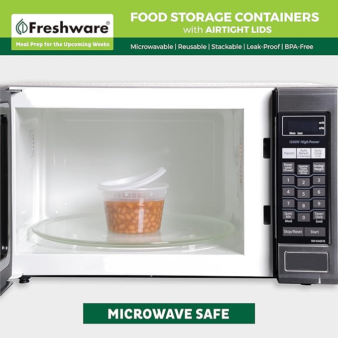 Freshware [240 Pack] 16 oz Food Storage Containers with Lids, Plastic Containers, Freezer Safe | Meal Prep | Stackable | Leakproof | BPA Free, Clear