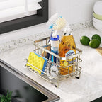 HapiRm Kitchen Sink Caddy Organizer - Versatile Sponge Holder with Drain Tray, SUS304 Stainless Steel Rustproof Kitchen Sink Organizer Storage for Countertop- Brushed Nickel
