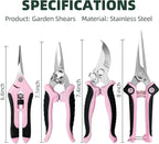 4 Pack Garden Pruning Shears, Stainless Steel Garden Shears, Gardening Shears, Garden Scissors, Clippers, Pruning Snips, Pruning Shears for Gardening Tools (Pink)
