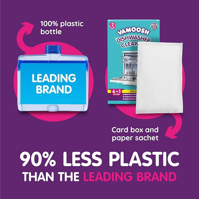 Vamoosh 6-in-1 Dishwasher Cleaner | Natural Citric Acid Cleaning Formula | Limescale Removal | Grease Elimination | Eco-Friendly | Made in the UK | 50g (Pack of 15)