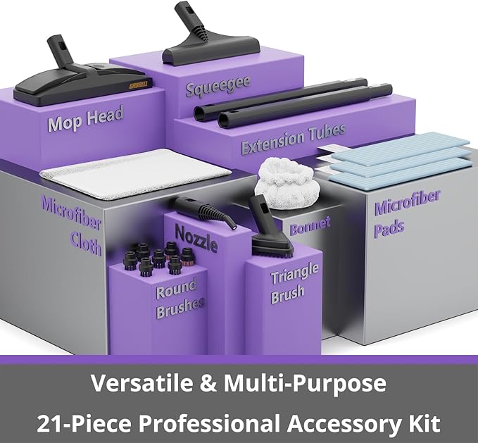 Steam Cleaner: 1650W, Fast 50-Sec Heat-Up-21-Piece Kit Refill Anytime-No Cooling-Detachable Hose Steamer Mop for Home Use Car Bed Furniture Bathroom Tile Grout Floor Cleaning And More Green