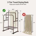 ELYKEN 40'' Tall Standing Towel Racks, 3 Tier Towel Drying Rack Outdoor, Pool Towel Stand Blanket Holder with Shelf & 4 Removable Hooks, Metal Freestanding Towel Racks for Bathroom, Smooth Silver