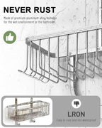 Shower Caddy Hanging - Never Rust Shower Hanging Organizer - Aluminum Over the ShowerHead Caddy with 6 Hooks for Razor/Sponge (Silver)