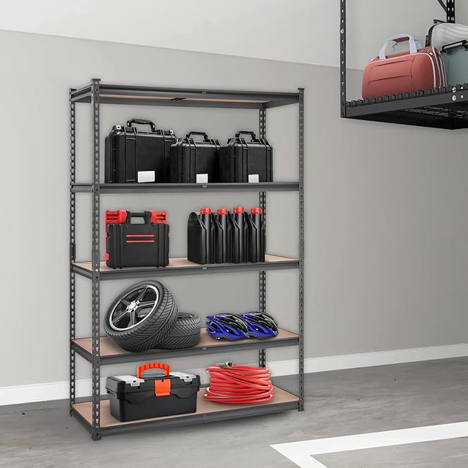 VEVOR Storage Shelving Unit, 5-Tier Adjustable, 2000 lbs Capacity, Heavy Duty Garage Shelves Metal Organizer Utility Rack, Black, 48" L x 18" W x 72" H for Kitchen Pantry Basement Bathroom Laundry