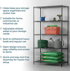 Honey-Can-Do 5-Tier Heavy-Duty Adjustable Shelves, Metal Storage Rack with 800-lb Shelf Capacity, Black, 18" W x 42" L x 72" H
