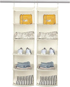 BrilliantJo 5 Shelves Hanging Closet Organizer, 2 Pack Hanging Storage with 6 Side Pockets for Clothes Shoes, 43"x12"x12"(Beige)