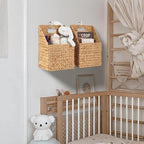 Wicker Hanging Storage Basket (10,5"Lx6,5"Wx13"H), Set of 2 Wall Baskets, Water Hyacinth Baskets, Wall Decor Hyacinth Basket Hanging for Organizing Files, Mails, Books, Accessories