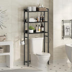 MAHANCRIS Over The Toilet Storage Rack, 3 Tier Bathroom Organizer Over Toilet, Freestanding Space Saver Toilet Stand with 2 Hooks, Bathroom Storage Shelf, Easy to Assemble, Black TSBK6001