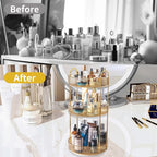 Asayuee 360 Rotating Makeup Organizer for Vanity,3 Tier Large Capacity Vanity Storage,Skincare Perfume Spinning Organizer,Bathroom Cosmetics Storage Makeup Stand Organizer (Gold-3 Tier)