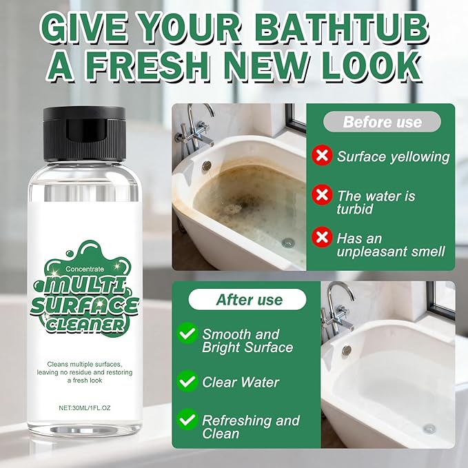 JAOJAO Bath Tub Cleaner for Jet Tubs, Whirlpools & Spa Bath System, Powerful and Multifunctional, Gentle & Safe Formula Protecting Family for Bathroom Bathtub Shower Washbasin and Kitchen, 30ml*2