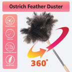 Extendable Ostrich Feather Duster, Natural Ostrich Feathers Long Handle Duster for Cleaning, 47” Soft & Fluffy Feather Duster for High Ceilings, Fans, Walls, Furniture, Home Dusting