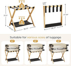 oakvivo Fully Assembled Luggage Racks Pack of 2, Bamboo Natural Foldable Luggage Rack for Guest Room, Suitcase Stand with Fabric Storage Shelf for Hotel, 5 Nylon Straps, 26.77" W x 16.93" D x 22.5" H