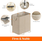 Lifewit Double Laundry Hamper with Lid and Removable Laundry Bags, Large Collapsible 2 Dividers Dirty Clothes Basket with Handles for Bedroom Laundry Room Closet Bathroom College, 136L Beige