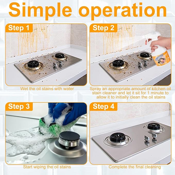 16.9 Fl Oz Clean Up Kitchen Oil Stains Spray, Kitchen Heavy Duty Cleaner Spray,All-Purpose Oil Stain Remover and Degreaser Spray, Multipurpose Foam Cleaner Spray, Kitchens Grease Cleaner