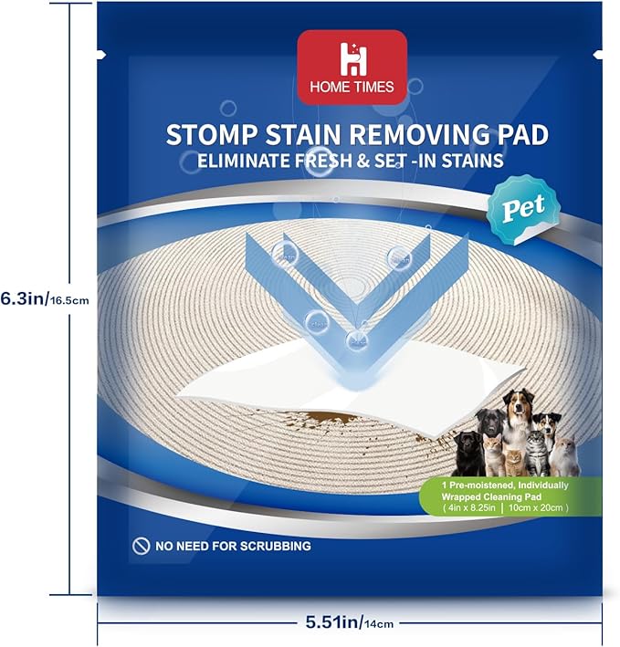 Home Times Carpet Cleaning Wet Wipes, Pet Lifting Pads + Oxy for Stain Removal on Carpet & Area Rug Cleaning, 20 Count(Pack of 1)