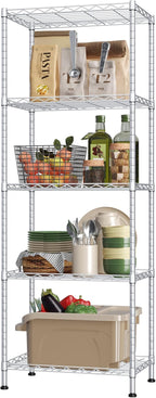 HOMEFORT 5-Shelving Unit, Adjustable Wire Shelving, Metal Wire Shelf Rack Organizer for Kitchen, Pantry, Closet, Bathroom, Laundry,Sliver,21" W x 11" D x 53" H