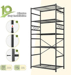 DurayLoly Storage Shelves 5 Tier Capacity,Metaling Shelving with Hooks,Heavy Duty Garage Shelves Unit with Leveling Feet,Wire Shelving for Pantry,Kitchen and Closet,23.6" W x 13.8" D x 72.4" H,500lbs