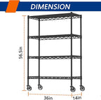 Soywey 4-Shelf Adjustable Heavy Duty Storage Shelving Unit on 4 Wheel Casters, Metal Organizer Wire Rack for Laundry Bathroom Kitchen Pantry Closet, Black
