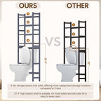 Cozivolife Over The Toilet Storage with 2 Baskets, 4-Tier Bamboo Organizer Rack with Paper Holder & 4 Hooks & Waterproof Feet Pad,Freestanding Shelf for Bathroom(Grey)