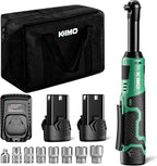 KIMO 3/8" Extended Electric Ratchet Wrench Set, 400RPM 40Ft-Lbs 12V Cordless Ratchet Wrench w/ 2x2.0 Ah Batteries, 1Hour Charger, 7Sockets & 1/4" Adapter, Power Ratchet with Variable Speed & LED Light
