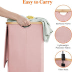 Lifewit 80L Laundry Basket with Lid, Clothes Hampers for Laundry with Bamboo Handles and 1 Removable Bag, Large Foldable Laundry Hamper for Bedroom, Bathroom, Dorm, Laundry Room, Pink