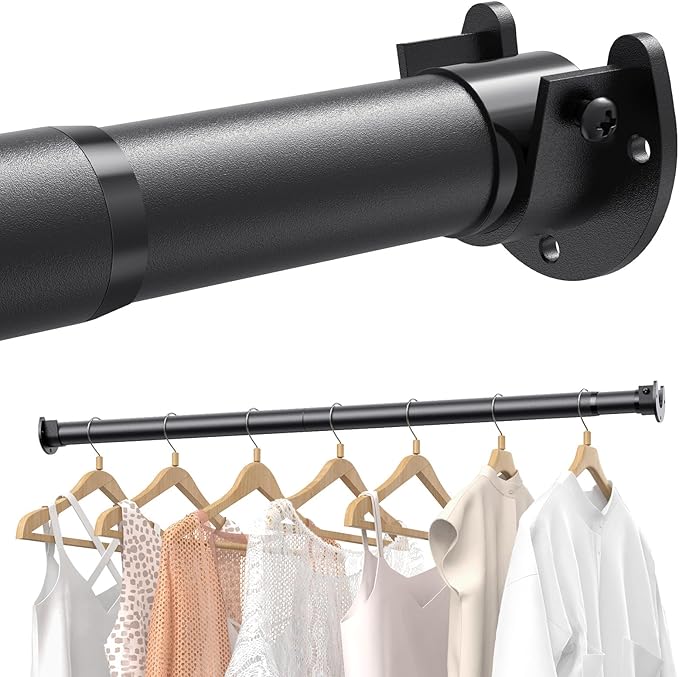 Supforce 2 PACK Closet Rods for Hanging Clothes, 17 to 54 Inches Stepless Adjustable Metal Closet Rod, 1.3 Inches Heavy Duty Clothes Hanging Rod for Closet Wardrobes Laundry RV, Black